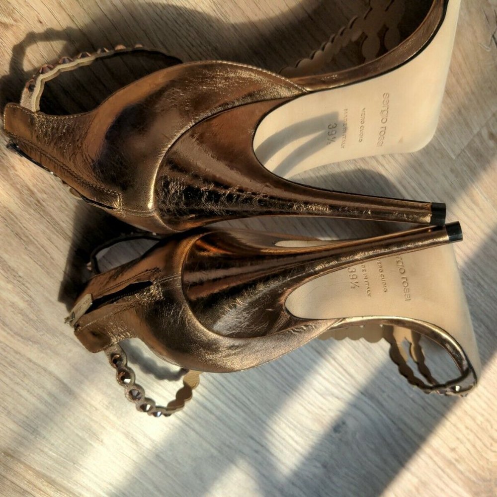 Sergio Rossi Crystal Embellished Grecian Stiletto Heels Rose Gold Copper - Picture 8 of 12
